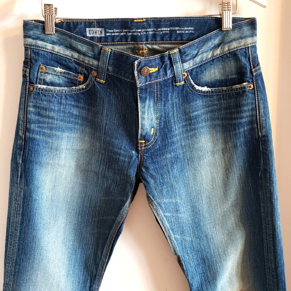 Edwin Vintage Flares Made in Japan Distressed Women NWOT Boho Gypsy Luxury - Picture 3 of 16